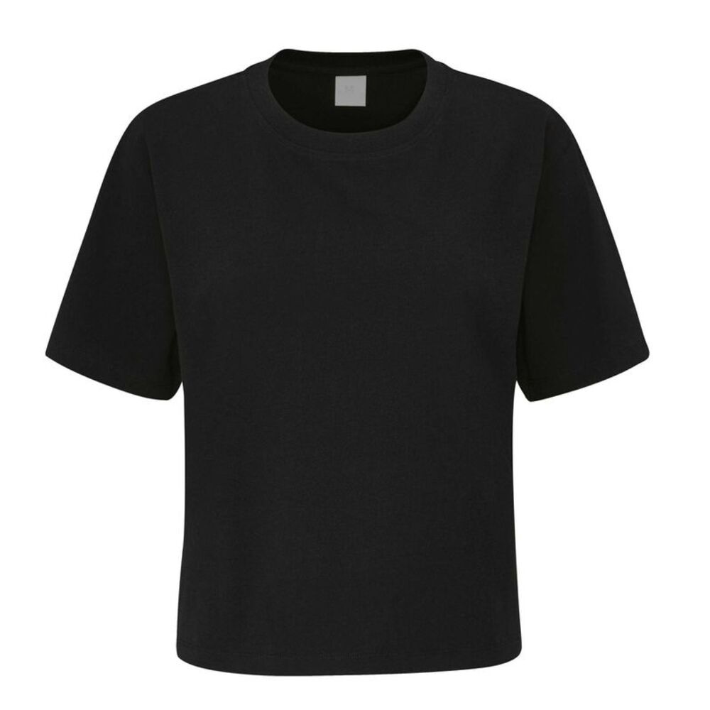 Mantis Womens/Ladies Natural Cotton Heavyweight Loose Fit Crop T-Shirt / Black